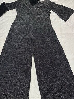 New York & Company Metallic Black Wide-Leg Jumpsuit